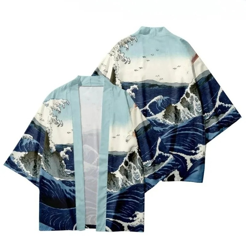 Street Fashion Kimono - Modischer Wellenmuster-Kimono im traditionellen Stil, Streetwear,