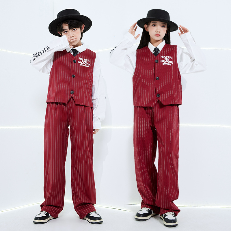 Street Fashion Kpop - Modisches gestreiftes Street-Dancewear-Set für Mädchen, Ballsaal-Tanzwettbewerbskostüm