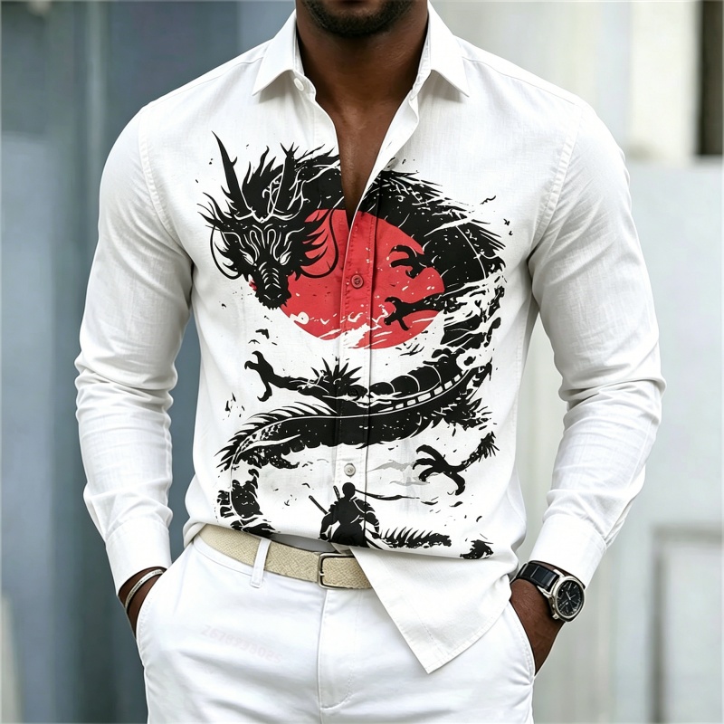 Street Fashion Men - 2026 Neues Herrenhemd Weiß Schwarz Rot