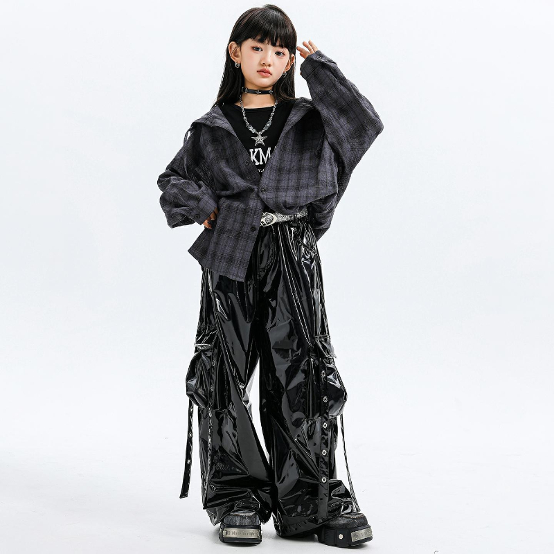 Street Fashion Kpop - Mädchen Jazz Dance Kostüme Kapuzen Kariertes