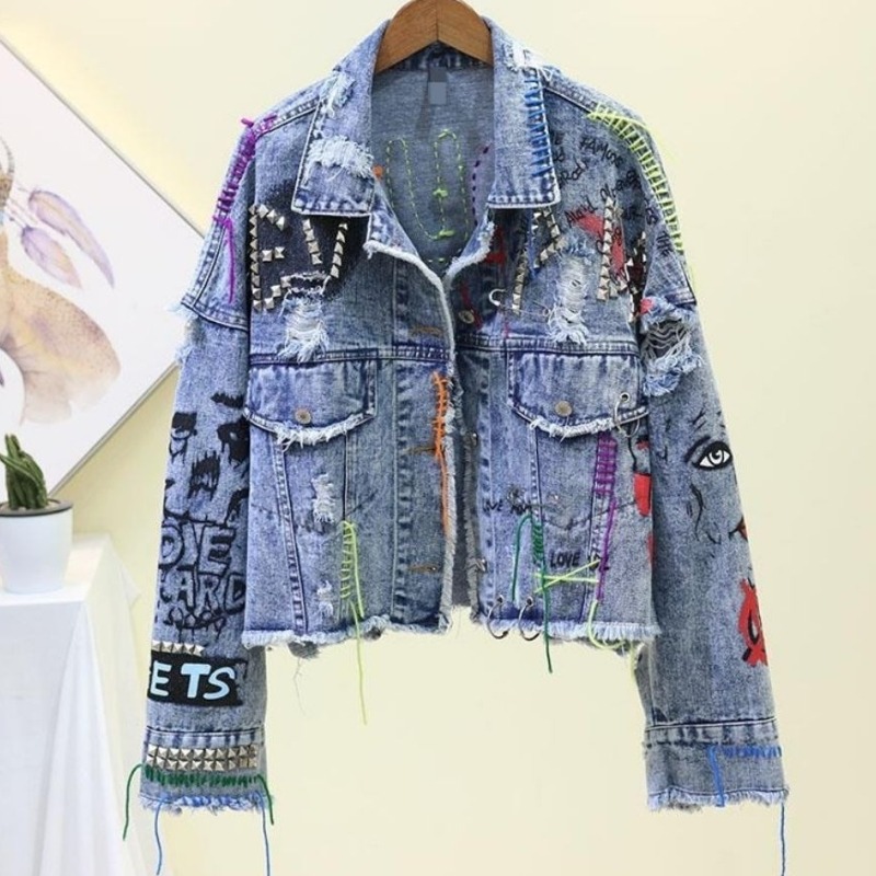 Street Fashion Graffiti - Trendige Graffiti-lässige Denim-Kurzjacke für Damen, personalisierte
