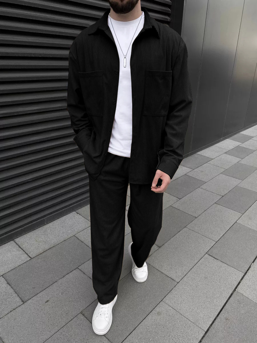 Street Fashion Men - Herren-Cordanzug im Zweiteiler-Design: Langärmliges Hemd mit