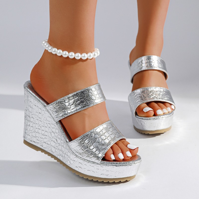 Street Fashion Luxury - Goldene Krokodilmuster Keilabsatz-Sandalen 10CM Mode Geflochtene