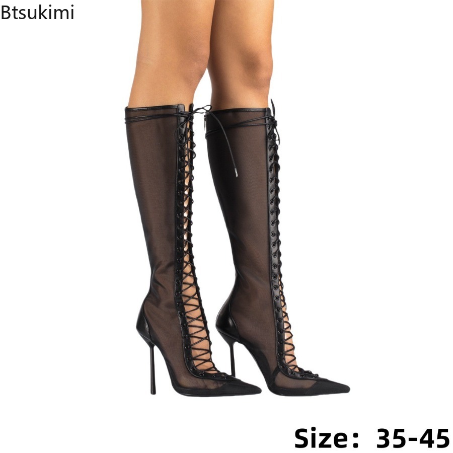 Street Fashion Luxury - Neue sexy transparente Mesh-Schnürstiefel mit spitzer