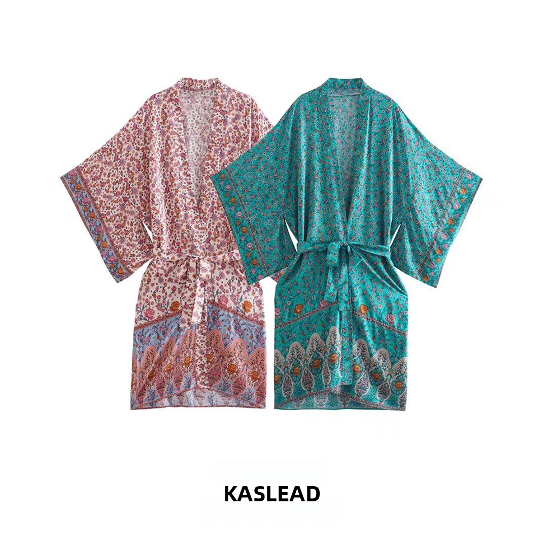 Street Fashion Kimono - KASLEAD Neue Damenmode Einfaches Schlankmachendes Baumwoll-Kimono-Jackenkleid