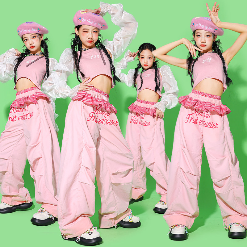 Street Fashion Kpop - Jazz-Tanzkleidung für Mädchen, Kpop-Outfit, Hip-Hop-Performance-Kleidung, rosa