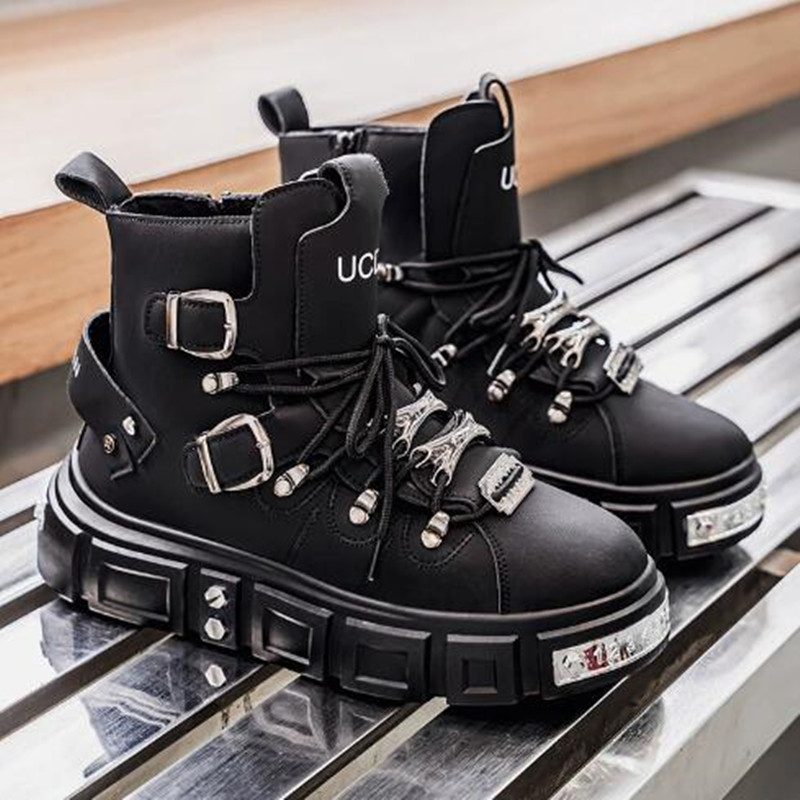 Street Fashion Luxury - Modische schwarze High-Top-Sneaker für Herren, Leder-Design,