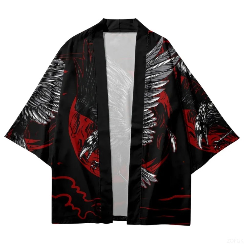 Mode Krähe gedruckt vorne offe – Street Fashion Kimono Bewertung und Preis