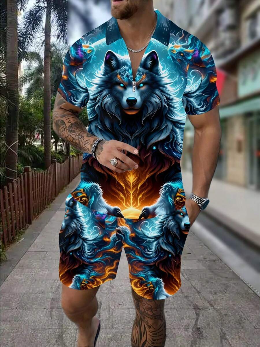 Herrenmode 3D-Wolf-Print Reißv – Street Fashion Style Bewertung und Preis