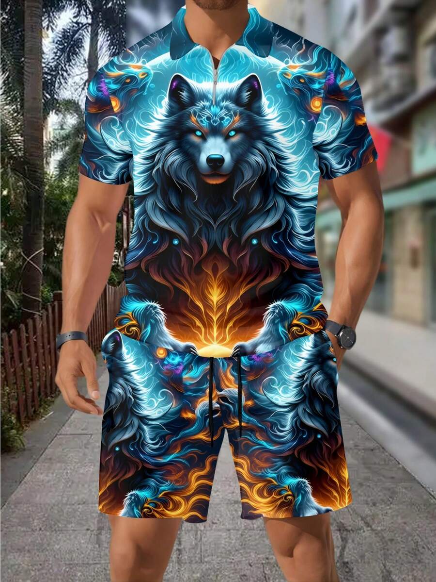 Herrenmode 3D-Wolf-Print Reißv – Street Fashion Style Bewertung und Preis