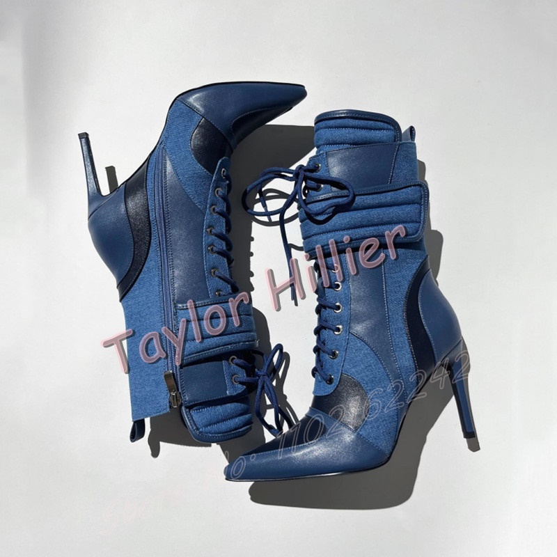 Blaue Denim-Sport-Stiefeletten – Street Fashion Luxury Bewertung und Preis