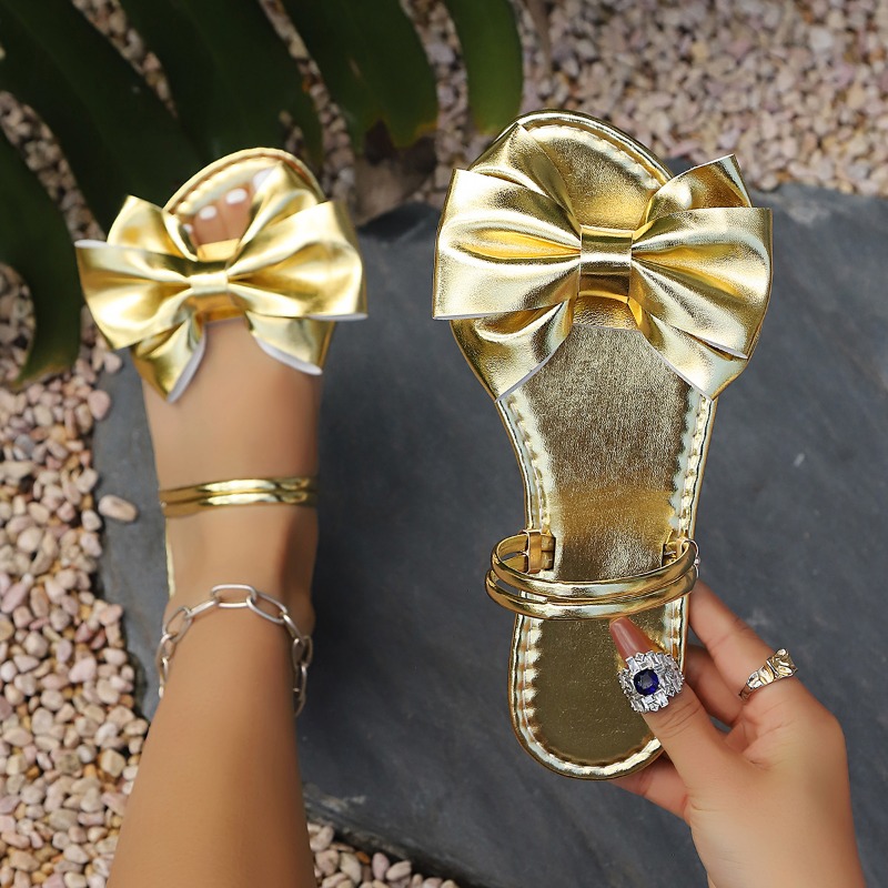 Goldene Damen-Flachpantoffeln  – Street Fashion Luxury Bewertung und Preis