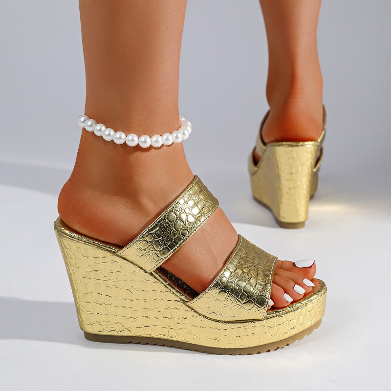 Goldene Krokodilmuster Keilabs – Street Fashion Luxury Bewertung und Preis